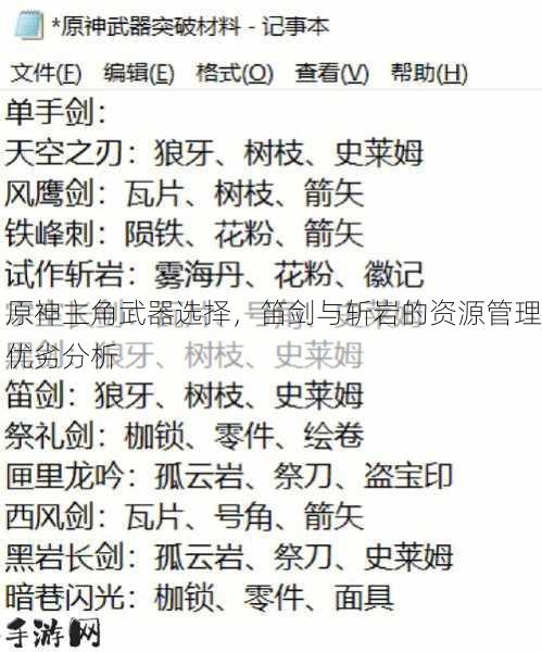 原神主角用笛剑还是斩岩，资源管理深度解析